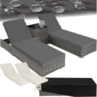 TecTake 2 chaises longues en rotin avec structure en aluminium et table, housse de protection incluse - gris