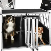 TecTake Banc de transport pour chiens double avec paroi arrière inclinée et cloison - 402227