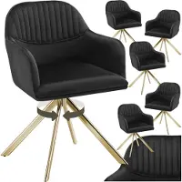 TecTake Chaise pivotante en velours Lona avec rembourrage épais - noir/or, Lot de 6