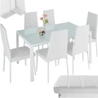 TecTake Ensemble table + 6 chaises - blanc/blanc