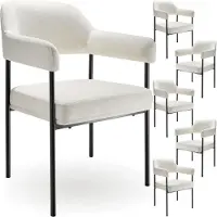 TecTake Fauteuil DOÉ rembourré avec pieds en acier - Tissu blanc cassé/noir, Lot de 6