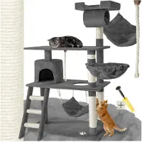 TecTake Arbre à chat Marcel 141 cm avec escalier, cordon de jeu et protection anti-basculement