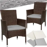TecTake Lot de 2 fauteuils de jardin en rotin avec 2 sets de housses - marron/beige