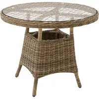TecTake Table de jardin en rotin d'aluminium avec plateau en verre 91 x 73,5 cm - marron naturel