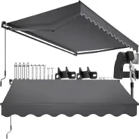 TecTake Sunshade with Articulated Arm - 250 x 200 cm - Store - Protection solaire pour fenêtre, balcon, extérieur - Fixation murale - Résistant à l'eau et aux UV - Gris foncé