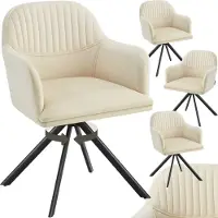 TecTake Chaise pivotante en velours Lona avec rembourrage épais - crème/noir, Lot de 4