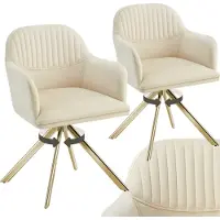 TecTake Chaise pivotante en velours Lona avec rembourrage épais - crème/or, Lot de 2