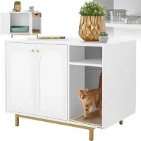 TecTake Armoire pour chat KALEA entrée latérale avec un tapis à griffer inclus - blanc/doré