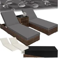 TecTake 2 chaises longues en rotin avec structure en aluminium et table, housse de protection incluse - marron