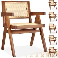 TecTake Chaise de salle à manger LISSY avec cannage viennois au style bohème - Chêne foncé, Lot de 6