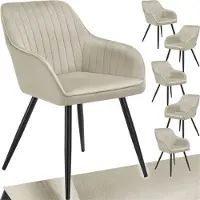 TecTake Chaise MARILYN en velours - crème/noir, Lot de 6