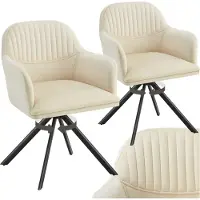 TecTake Chaise pivotante en velours Lona avec rembourrage épais - crème/noir, Lot de 2