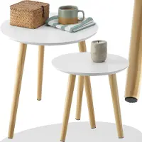 TecTake Lot de 2 tables d'appoint avec pieds en bois - Table basse de style scandinave - Table pour salon, chambre d'ado ou chambre à coucher - Tabouret fleuri - 50.5cm et 35.5cm de haut