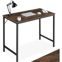 TecTake Table de bureau Jenkins - Bois foncé industriel, rustique, 80 cm