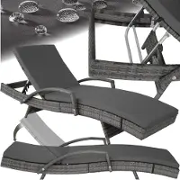 TecTake - Chaise longue en osier - Dossier réglable (5 positions) - Coussin de chaise longue inclus avec housse lavable - gris - poly-rattan