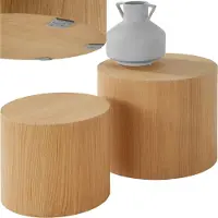 TecTake Ensemble de 2 tables basses DANNY rondes aspect bois de chêne - Chêne clair