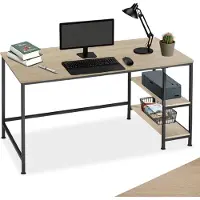 TecTake Bureau informatique CANTON 120x60x75,5cm - Bois clair industriel, Chêne Sonoma