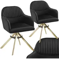 TecTake Chaise pivotante en velours Lona avec rembourrage épais - noir/or, Lot de 2