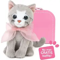 Studio Pets Peluche « Bella », chat rose de 16 cm, avec passeport et valise