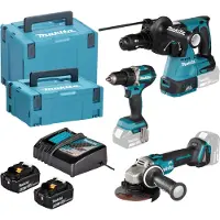 Makita Kombo-Kit LXT DDF484 - DGA504 - DHR243 - Ladegerät - 2 x 5.0 Ah Akku - Koffer