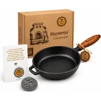 Spies Online Poêle en fonte avec manche en bois - ø 24 x 6 cm - antiadhésif - cuisson - résistant aux rayures - casseroles - noir