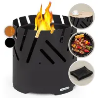 Blumfeldt Brasero Exterieur pour le Jardin et Terrasse, Brasero Grill Portable, Couverture Pluie, Bol en Acier, Brasero BBQ Rond avec Foyer Camping, Brûleur à Bois, Résistant Intempéries, Tisonnier