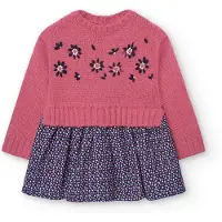 Boboli Knitwear Combined Long Sleeve Dress Rose 12 Months Fille