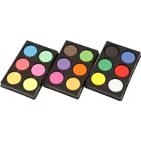 Colortime Palette en plastique avec 6 compartiments y compris pastilles de gouache - couleurs miscibles. Rincer les pinceaux à l'eau. réf