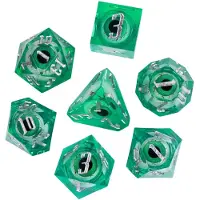 HOT Games Ensemble de dés , couleur verte, motif œil liquide - Coffret de 7 dés pour D&D