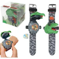 Dino World Depesche - Montre 1 pièce avec projecteur pour enfants, en gris avec motif T-Rex et dessin, montre digitale avec affichage de la date, pile incluse