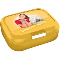 Studio 100 Samson & Marie - Boîte à biscuits jaune - Avec étiquette personnalisée, Boîte à gâteau, Jaune