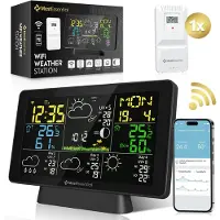 MostEssential Station Météo Wifi Edition - Station météo sans fil avec capteur extérieur - Hygromètre - Intérieur et extérieur - Portée de 150 mètres - Application incluse - Noir - 1 capteur