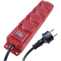 Emos Rallonge électrique – 3 m – 4 prises avec interrupteur – IP44 – Noir et rouge (3 m, CEE 7/3)