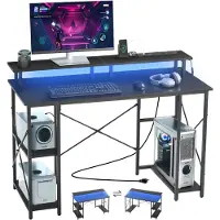 Vevor Bureau d'ordinateur 120x50x86,5 cm avec éclairage LED intelligent et prises de courant