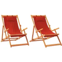vidaXL Chaises de plage 2 pcs. Pliable Rouge Tissu