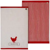 Atmosphera Torchons de cuisine en coton POULETTE, 45 x 70 cm, lot de 2 (70 x 45 cm)