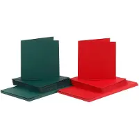 Creativ Company Cartes et enveloppes, taille de la carte 15x15 cm, taille de l'enveloppe 16x16 cm, vert, rouge, 50ensembles