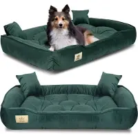 AIO Factory Lit pour chien, parc, 130x105 cm, velours vert foncé