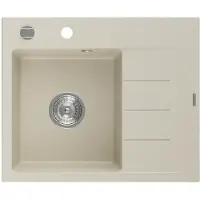 Mexen Ben Evier en granit à 1 niveau avec étagère à gauche 600 x 500 mm, beige, siphon chrome - 6522605000-69