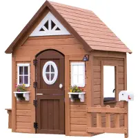 Backyard Discovery Maison de jeu Aspen en bois | Maison de jeu extérieure pour enfants pour le jardin avec accessoires | Maison de jardin pour enfants avec fenêtres en marron
