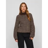 Vila Pull-over 'Vilory' brun foncé / blanc