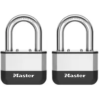 Master Lock Elite¿ Cadenas innovant nouvelle génération, en acier laminé haute résistance de 67 mm - anse en acier au bore trempé de 38 mm - 2 clés - Pack de 2