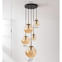 LumenXL Suspension Marui à 5 lumières avec boules en verre ambré et accents dorés