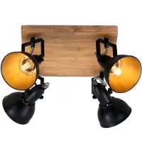 Briloner Plafonnier Spot LEUCHTEN BARNIM, 25 W, IP20, noir, métal-bois, excl. 4x E14, 28 x 28 x 15,7 cm