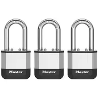 Master Lock Elite¿ Cadenas innovant nouvelle génération, en acier laminé haute résistance de 45 mm - anse en acier au bore trempé de 38 mm - 2 clés - Pack de 3