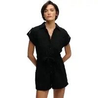 Superdry Belted Utility Playsuit Short Sleeve Romper Noir 2XS Femme