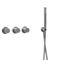 FortiFura Nebbio Ensemble combiné bain - robinet thermostatique - coude de raccordement mural avec support de douchette - flexible de douche métallique - douchette à main barre - combinaison de