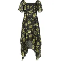 Jawbreaker Robe mi-longue Rockabilly de - Robe mi-longue asymétrique avec imprimé roses - S - XXL - pour Femme - multicolore - Taille L