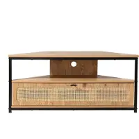 CALICOSY - Meuble TV d'Angle 1 Porte avec Cannage Rotin L100 cm - JAYA