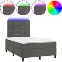 vidaXL Lit boxspring avec matelas & LED gris foncé 120x190 cm velours